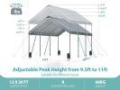 12*20 Heavy Duty Carport Canopy - Extra Large Portable Car Tent Garage with Adjustable Peak Height from 9.5ft to 11ft,Metal Roof &Side Walls for Car